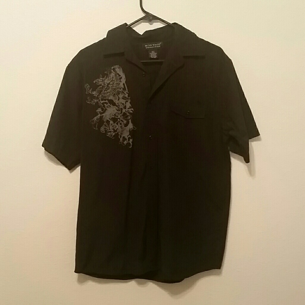 Kids XL black, styled button up collared t-shirt